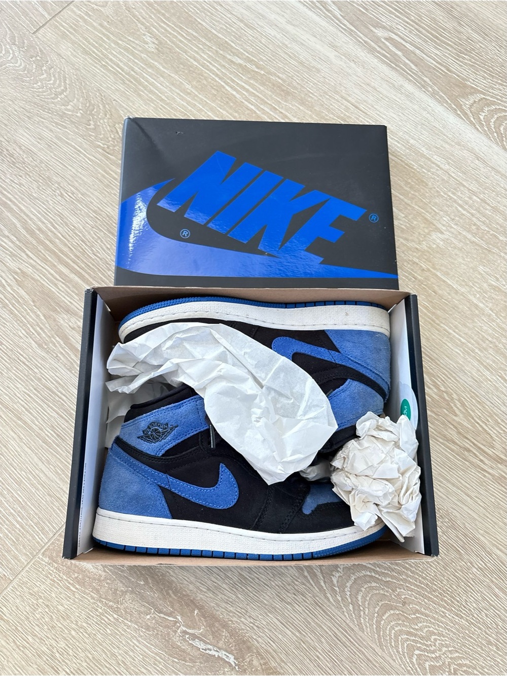 Nike Air Jordan 1 Retro High OG Black and Royal Blue High-Top Kids Sz 4.5